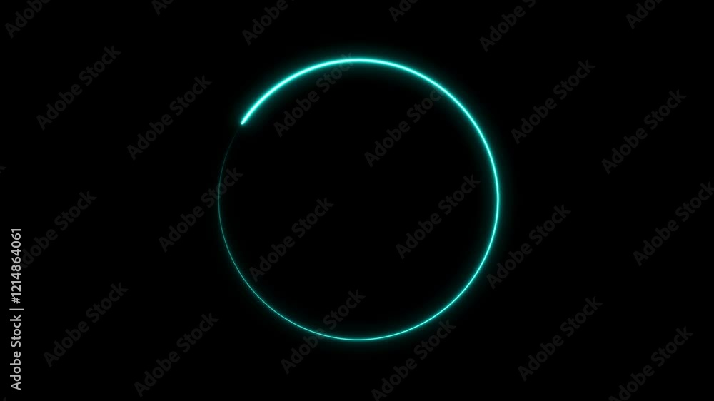 Poster green neon light circle frame loading icon background animation in retro style