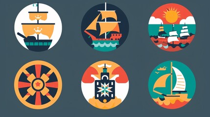 Columbus Day Flat Vector Icons for Design Projects