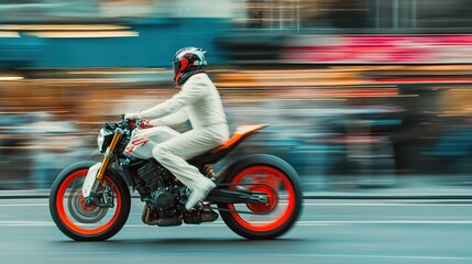 Obraz premium Fast Motorcycle Ride in City