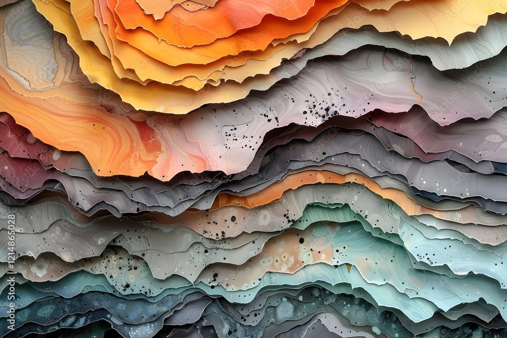 Poster abstract background with layered wavy shapes in orange, gray, and teal colors creates a dynamic visu