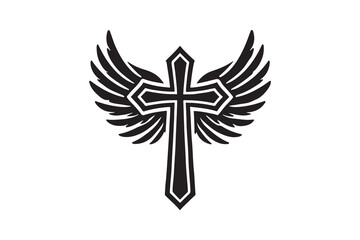cross with angel wings silhouette vector Illustration on white background
