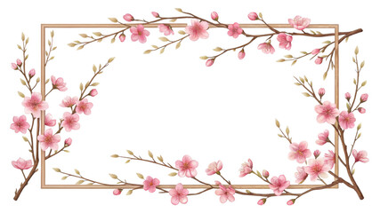 Pink Blossom Frame Square Composition, Floral Design, Isolated on Transparent Background, Floral Frame, Spring Design, Cherry Blossom