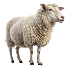 Obraz premium Single Sheep Standing Pose, Isolated on Transparent Background, Farm Animal, Wool Texture, Realistic 3D Render, Sheep, Animal, Farm