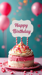 greeting card with text "happy birthday" in the center