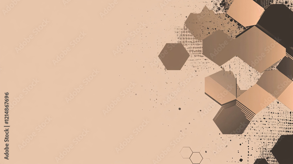 Poster a modern background wallpaper showcasing a mocha mousse color scheme with geometric hexagonal shapes