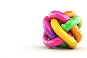 Colorful 3D Knot Sculpture with Bright Glossy Surface and Shadows