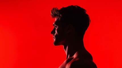 The Bold Silhouette: Dramatic Cinematic Image of Fit Male in Profile on Vibrant Background with Stunning Lighting