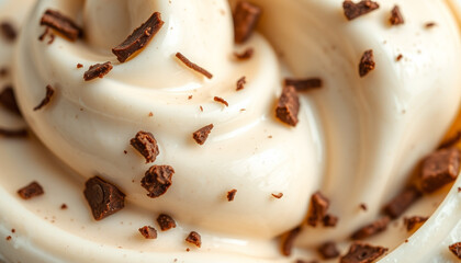 Fototapeta premium Creamy dessert topped with chocolate shavings, ice cream