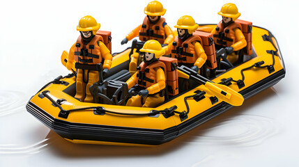 Naklejka premium Rescue Team Figurines Navigate an Inflatable Boat on Simulated Water