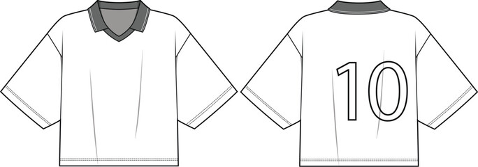V-Neck Polo Shirt  flat sketch front and back