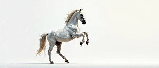 Obraz premium Majestic White Horse Galloping - Powerful Equestrian Art