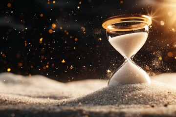 A minimalist depiction of a spinning hourglass with the sand stuck in the middle, symbolizing impatience and frustration