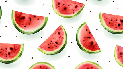 Watermelon Slices Arranged on White Background with Seeds