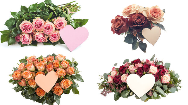 A bouquet of roses with a heart-shaped card attached, isolated on white background in HD .-# Create, explore, and organize on [midjourney.com](<https