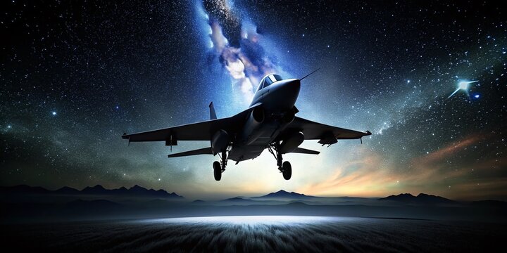 Dramatic Black & White Silhouette of a Jet Airplane in Flight at Night - 4K Looping Animation