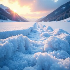 Frozen landscape, ethereal snow drifts, icy crystals glistening , cold weather, crystals, snow patterns