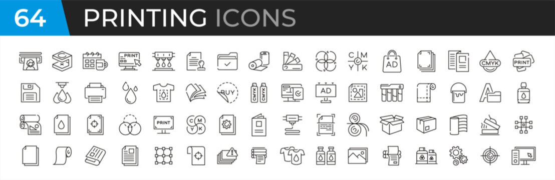Digital printing icons set. Outline set of digital printing vector icons for web design isolated on white background, vector 10 eps.
