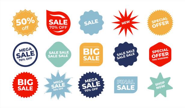 Set of Sale badges. Sale quality tags and labels. Template banner shopping badges. Special offer, sale, discount, shop, black friday. Vector 10 eps.