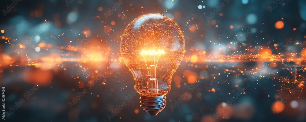 Aufkleber creative idea and web concept with a lightbulb, abstract digital elements, and web patterns, symboli