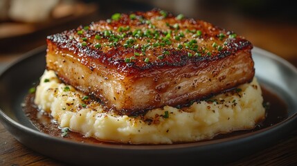 Crispy Pork Belly, Mashed Potatoes, Restaurant Dish