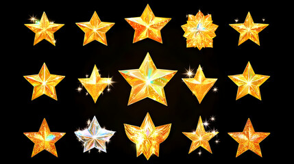 Obraz premium Golden Stars Collection Shining Brightly on a Black Background