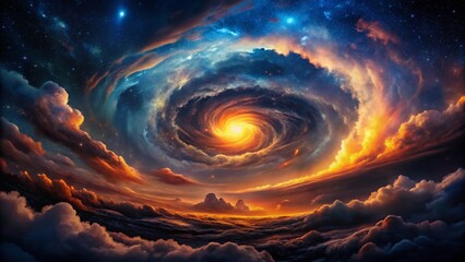 Dramatic Long Exposure Cloudscape: Swirling Nebula on Black Background