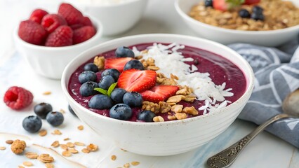 Delicious Acai Bowl with Berries Granola Coconut