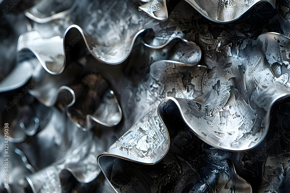 Aufkleber abstract 3d metallic wavy structure forms a complex and intricate pattern with a shiny and textured 