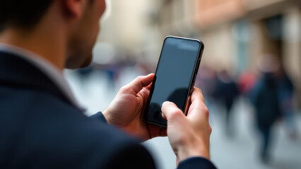Over the shoulder shot of a person holding phone	
