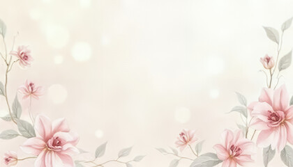 Valentine's day with beautiful floral, Watercolor Floral Frame on Pastel Background, Floral border featuring soft pink flowers and buds on light background, Spring flower background with text space