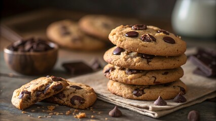 Delicious Chocolate Chip Cookies Stack Bakery Treat Sweet Food Photography