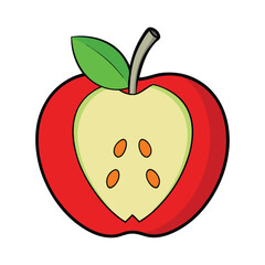 A fresh apple fruit cut in half, revealing its crisp white flesh, tiny brown seeds, and a smooth outer skin in vibrant red, green, or yellow hues. Simple and natural!