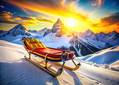 Dramatic Rescue Sled Scene: High-Depth-of-Field Mountain Rescue Stock Photo