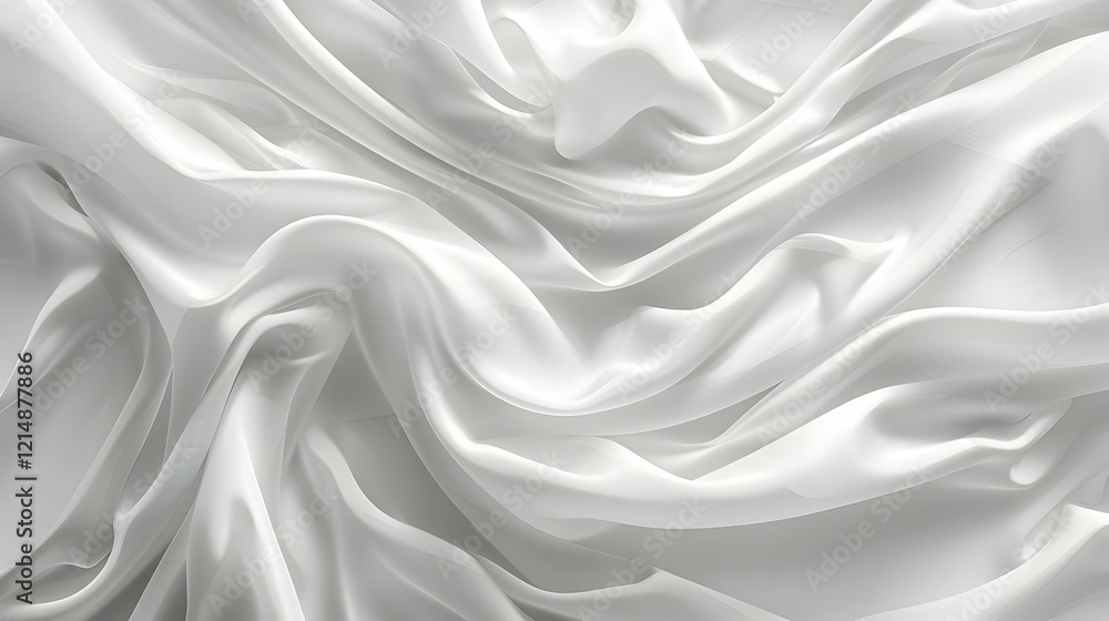 Poster flowing white fabric creates smooth waves with elegant drapes for a soft and luxurious background