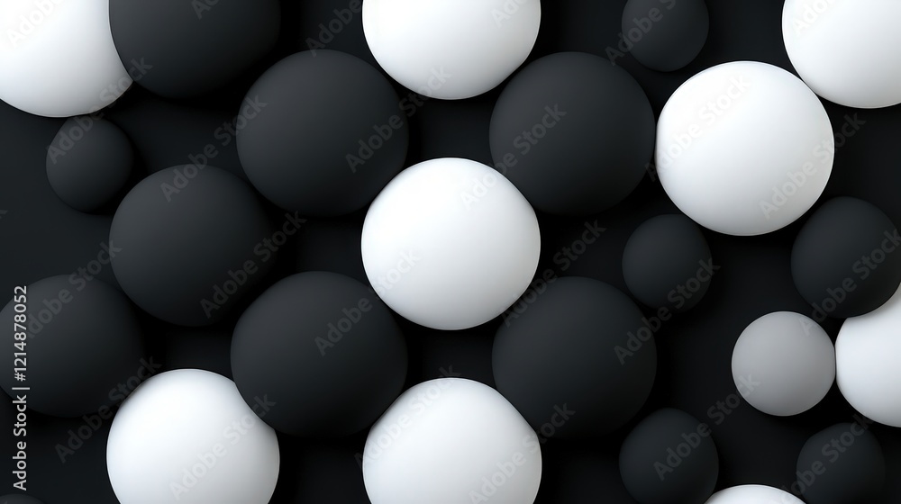 Poster monochromatic sphere pattern: abstract image of a seamless pattern composed of various sizes of blac