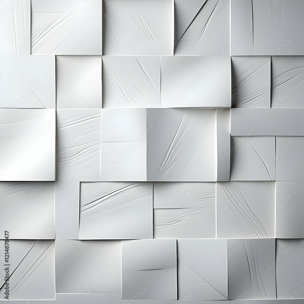 Poster abstract 3d white textured wall tiles form a seamless pattern of squares with subtle variations