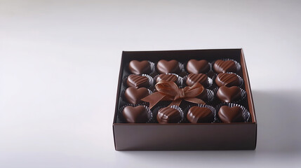 Obraz premium A box of heart-shaped chocolates with a bow, isolated on white background in HD