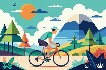 Mountain bike on the road isolated on white background