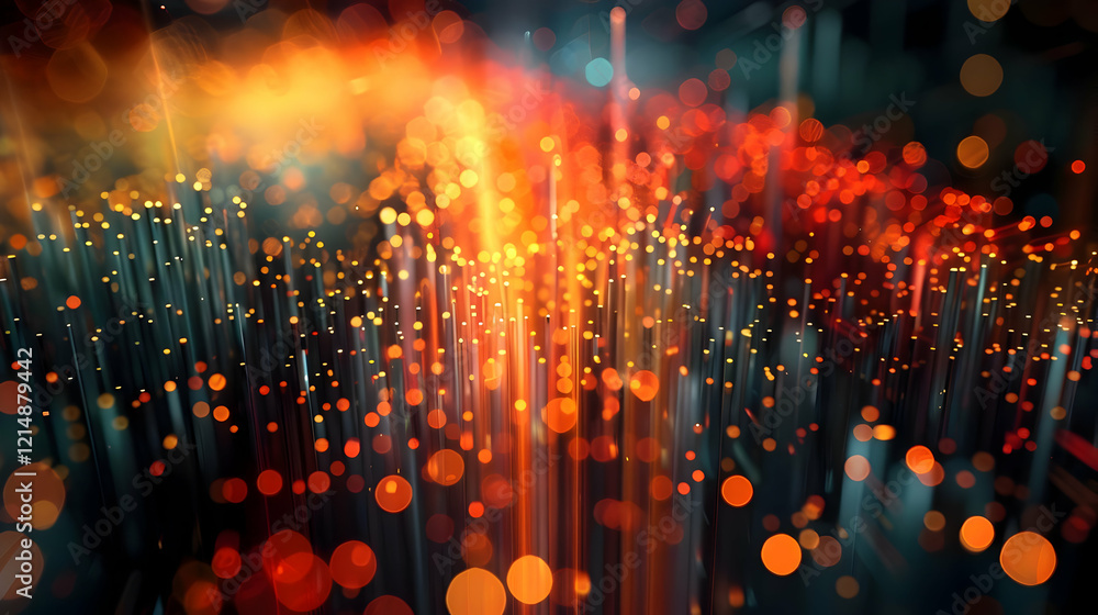 Poster abstract background with glowing lines and bokeh effects creates dynamic visual.