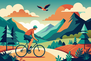 Mountain bike on the road isolated on white background