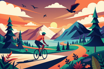 Mountain bike on the road isolated on white background