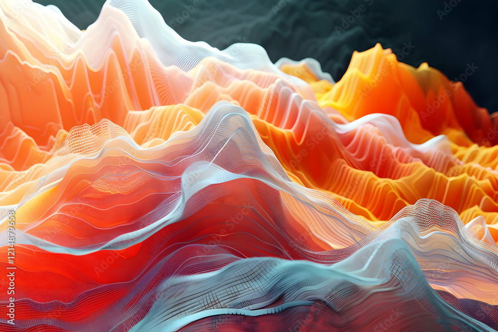 Poster abstract 3d landscape forms colorful waves with intricate textures and dynamic flow