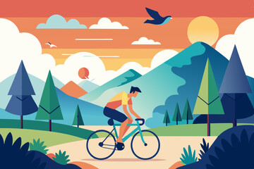 Mountain bike on the road isolated on white background