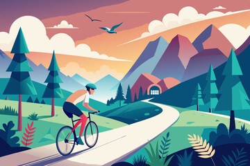 Mountain bike on the road isolated on white background