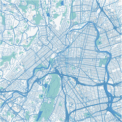 Map of Paterson in New Jersey in a professional blue style. Contains layered vector with roads water, parks, etc.