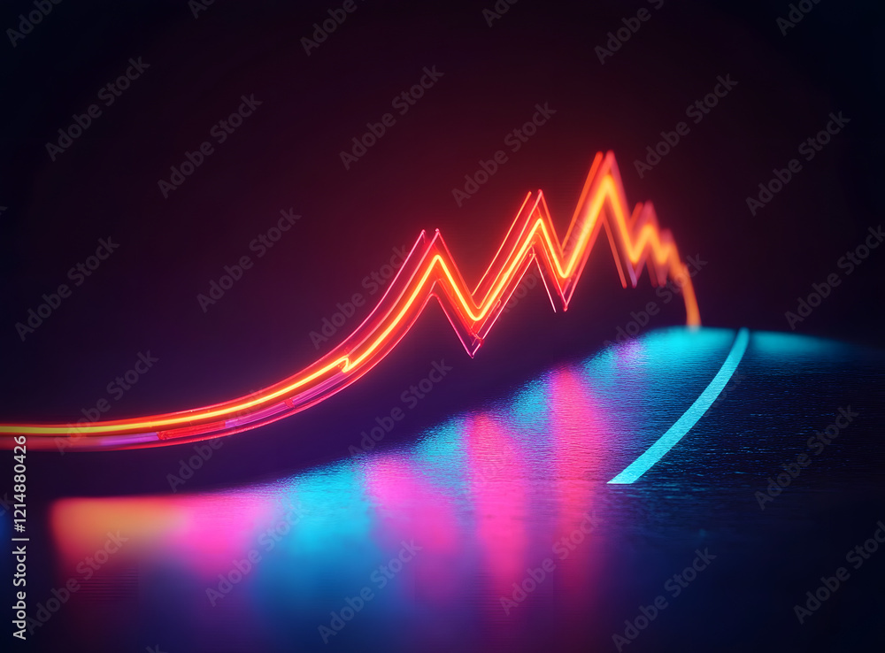 Poster neon arrows ascend a glowing curve on a dark reflective surface, symbolizing growth and progress. th