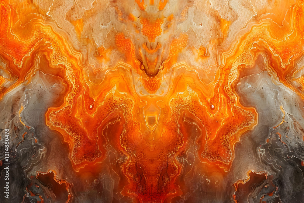Poster abstract orange and gray agate stone texture creates a symmetrical design with stunning visual effec