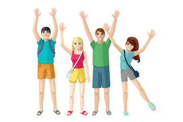 Fototapeta premium vector Happy friends. Cartoon summer clip art isolated on transparent background. Hand drown design. 