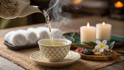 Spa Relaxation Hot Tea Candles Towels Wellness