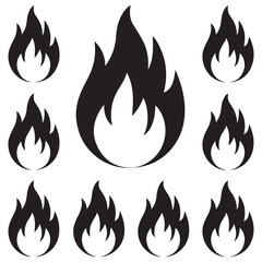 fire icon silhouette vector illustration on a white background.